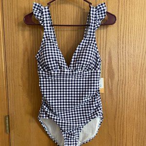 NWT Women's Ruffle Gingham High Coverage One Piece